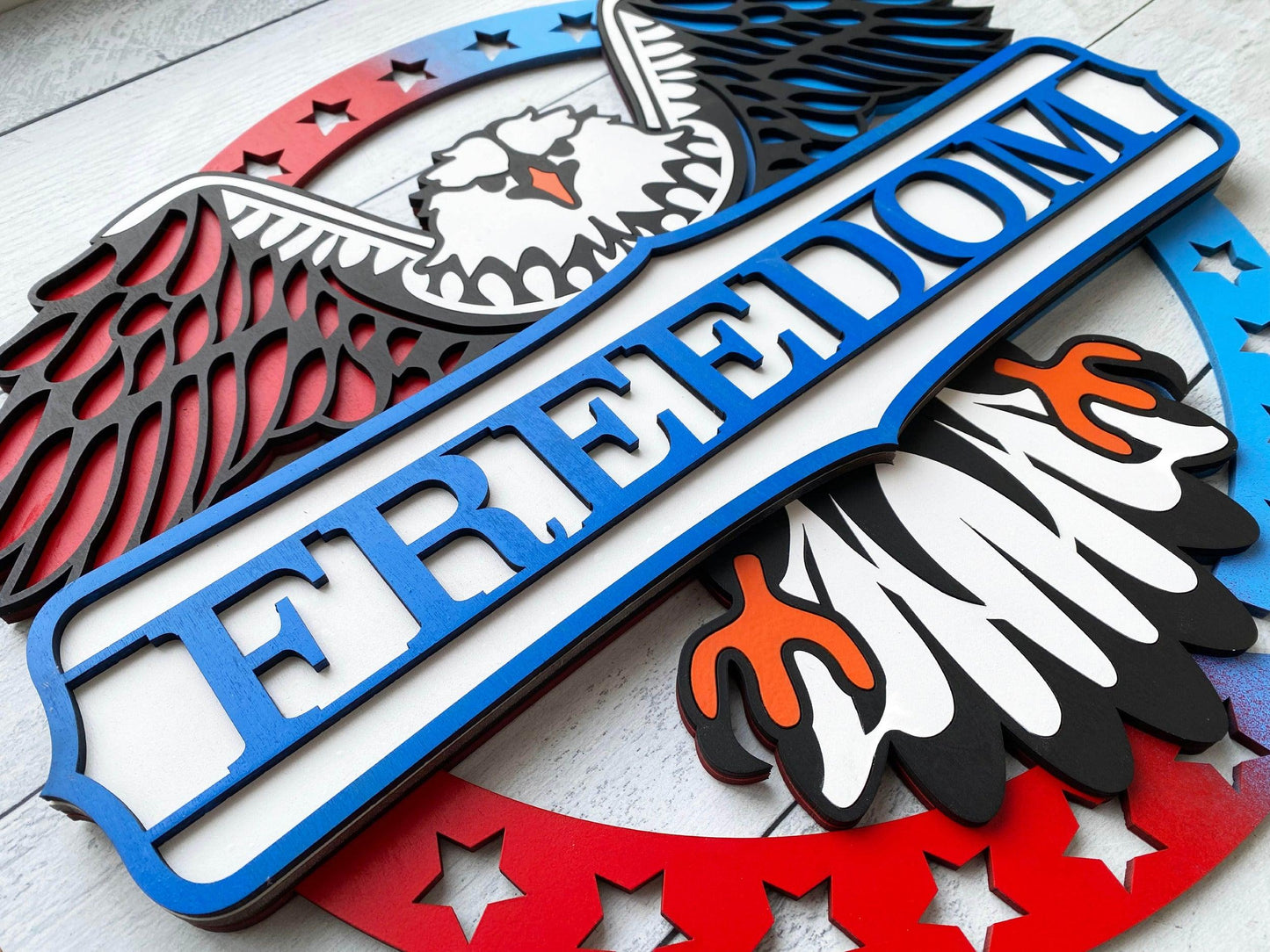 Patriotic Eagle Welcome Sign - Mid Missouri Laser
