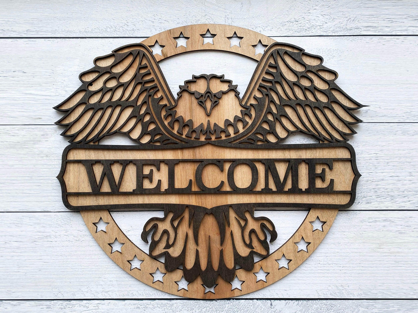 Patriotic Eagle Welcome Sign - Mid Missouri Laser