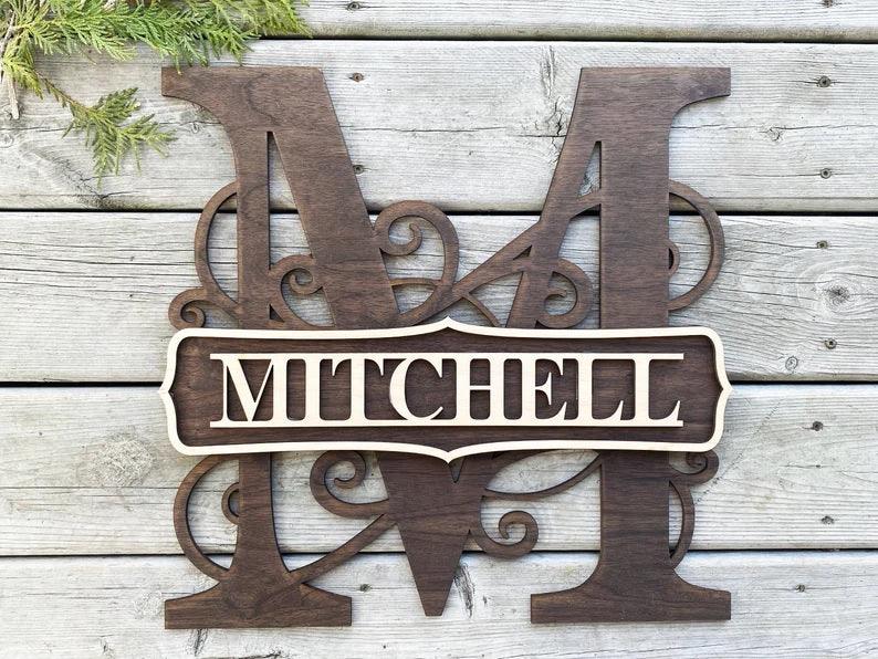 Monogram Wood Name Sign - Mid Missouri Laser