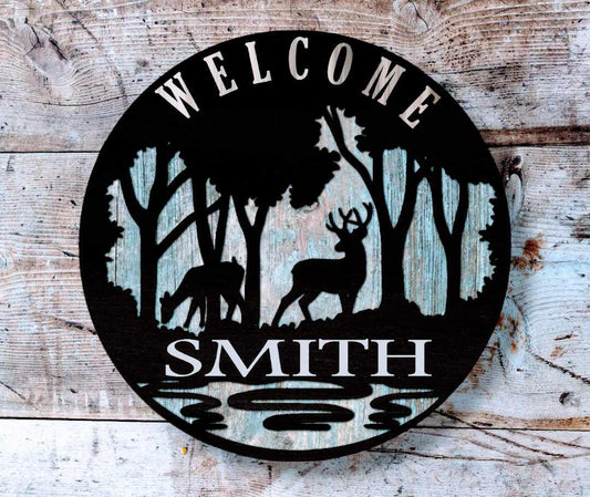 Deer Family Name Welcome Sign - Mid Missouri Laser 