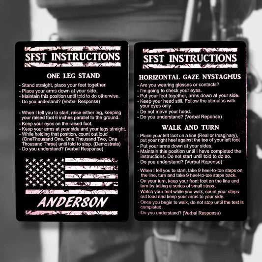 Standard Field Sobriety (SFST) Instructions Card