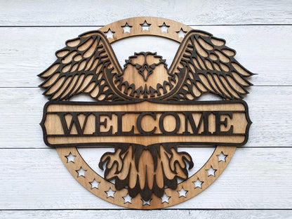 Patriotic Eagle Welcome Sign - Mid Missouri Laser 