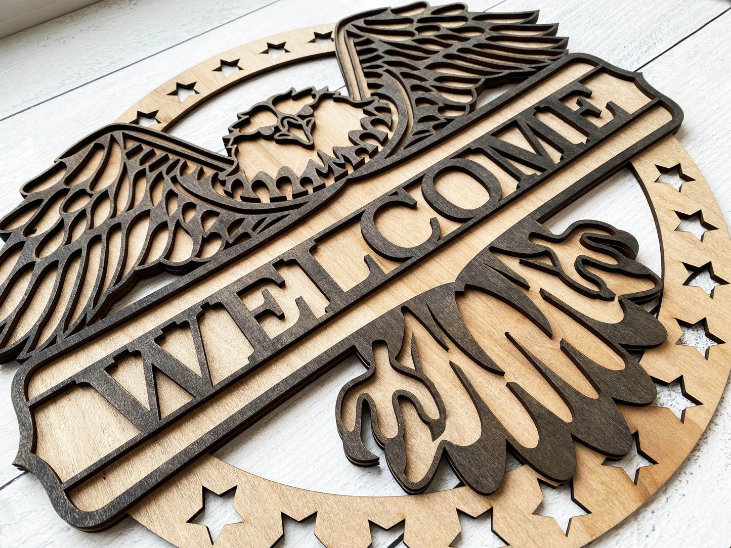 Patriotic Eagle Welcome Sign - Mid Missouri Laser 