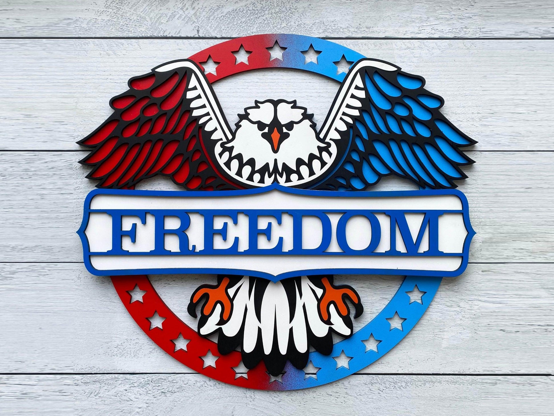 Patriotic Eagle Welcome Sign - Mid Missouri Laser 