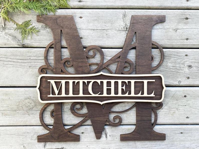 Monogram Wood Name Sign - Mid Missouri Laser 