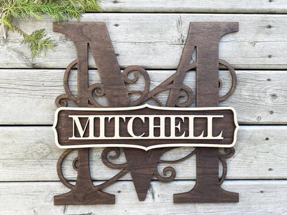 Monogram Wood Name Sign - Mid Missouri Laser 