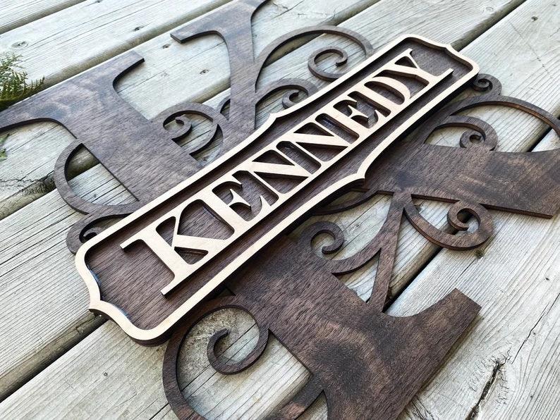 Monogram Wood Name Sign - Mid Missouri Laser 