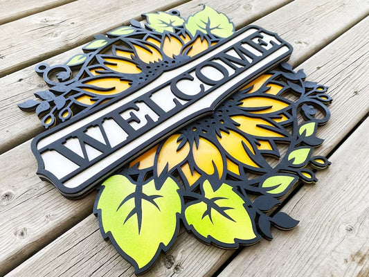 Sunflower & Leaf Welcome Sign