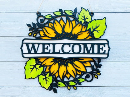 Sunflower & Leaf Welcome Sign