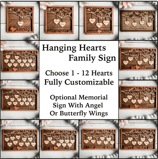 Hanging Hearts Family Sign - Mid Missouri Laser 